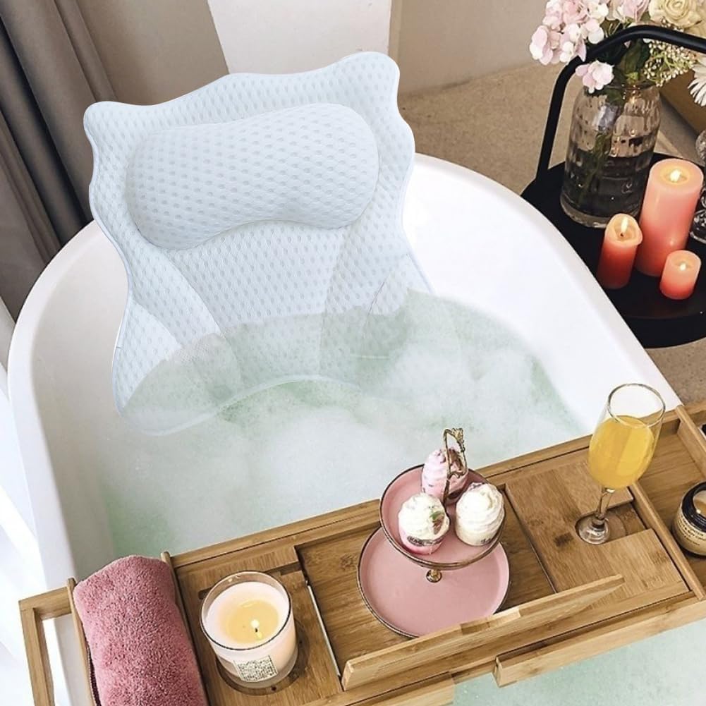 Bath Pillow,Ergonomic Bathtub Pillows for Tub Neck and Back Support,with 6 Powerful Suction Cups,Provide Shoulder and Back Support,Bath Accessory,Fits All Bathtub,Hot Tub,Home Spa