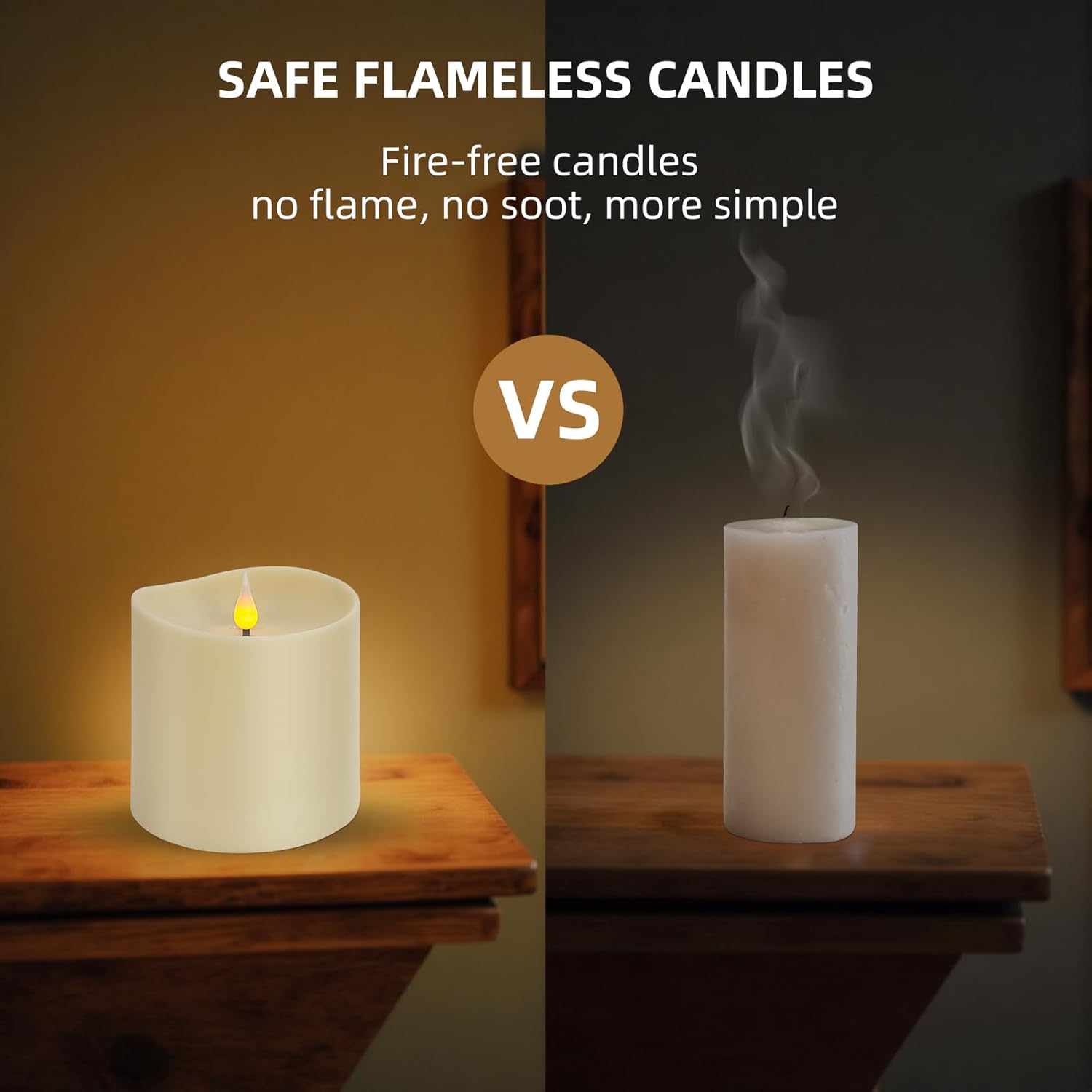 Flameless LED Candle with Remote, 4x4 Inch Battery Operated Plastic Pillar Candle, Realistic Flickering Flame, Timer & Brightness Control, Ivory – Safe for Kids & Pets, Great for Home & Holiday Decor