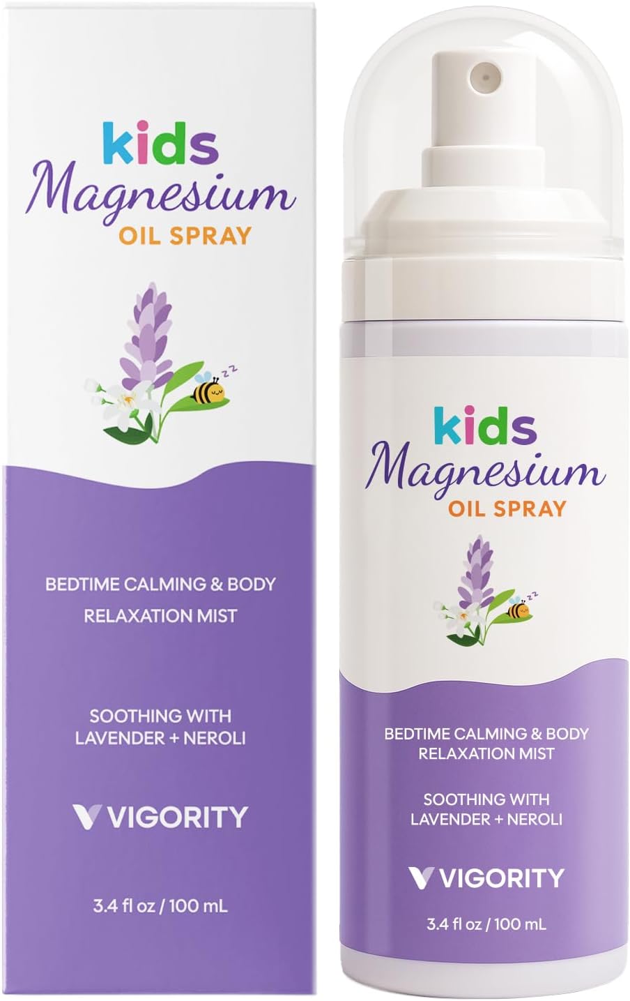 Vigority Kids Magnesium Spray with Lavender & Neroli – Lightweight Magnesium Body Mist for Legs, Feet, Pillow & Room – Gentle Bedtime Spray for Kids Evening Routines (3.4 fl. oz.)