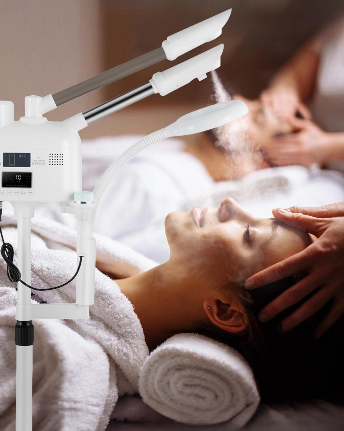 Professional 4-in-1 Facial Steamer with Hot and Cold Nozzles and 5X LED Magnifying Lamp and Ultrasonic Equipment—Ideal for Estheticians and Beauty Professionals, for Use at Home or in the Salon