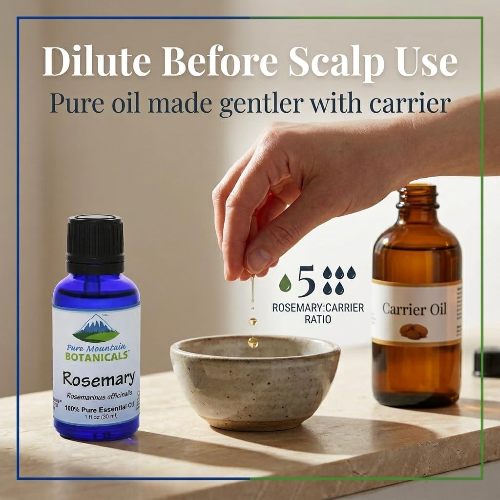 Pure Mountain Botanicals Rosemary Essential Oil - Pure, Undiluted, Steam Distilled - Spanish Rosemary - Kosher Certified - 1 fl oz (30 ml)