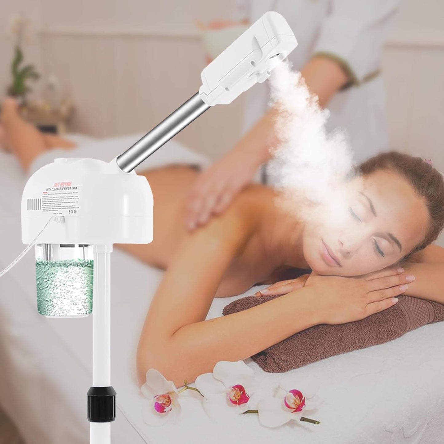 Facial Steamer Warm Mist Face Steamer | 750ml Standing Home Spa with 360° Rotating Nozzle | 107.6°F Steam, 800W, Floor Standing, White