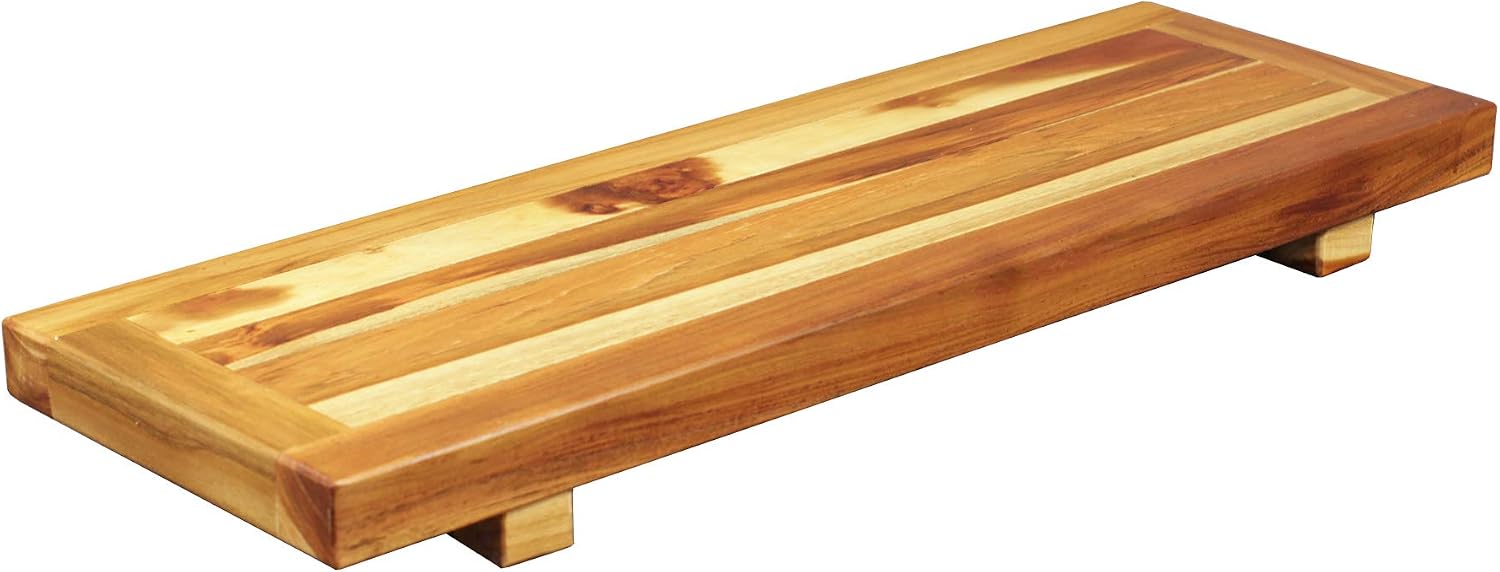 EcoDecors 29 inch Bath Caddy Tray for Bathtub with Eleganto 3 Piece Teak Wood Bath Amenities Set Bundle