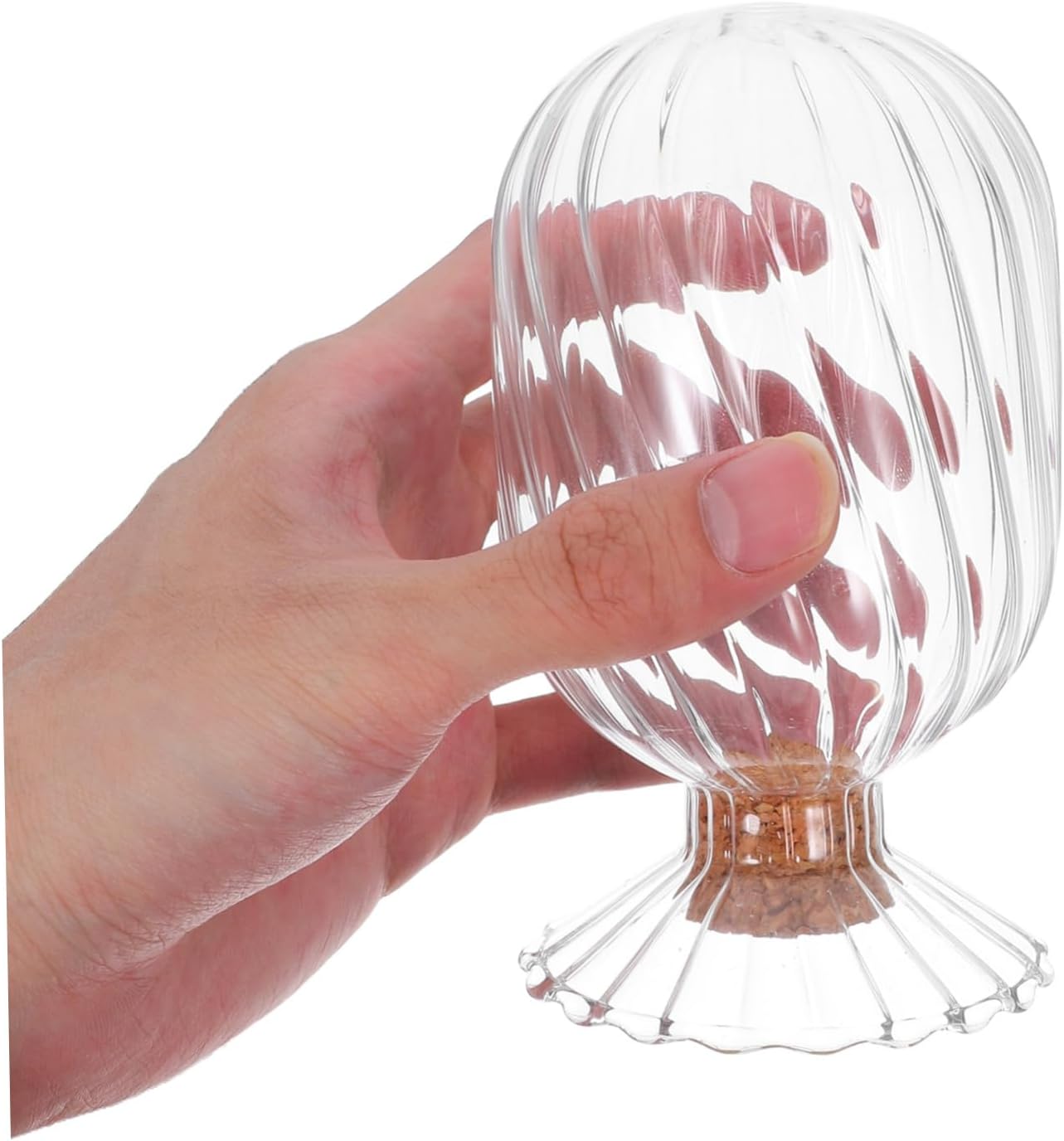 ULTECHNOVO Helix Shaped Matchstick Holder Transparent Glass Canister for Decorative Display for Fireplace Bathroom Cork Stopper Included Elegant Storage