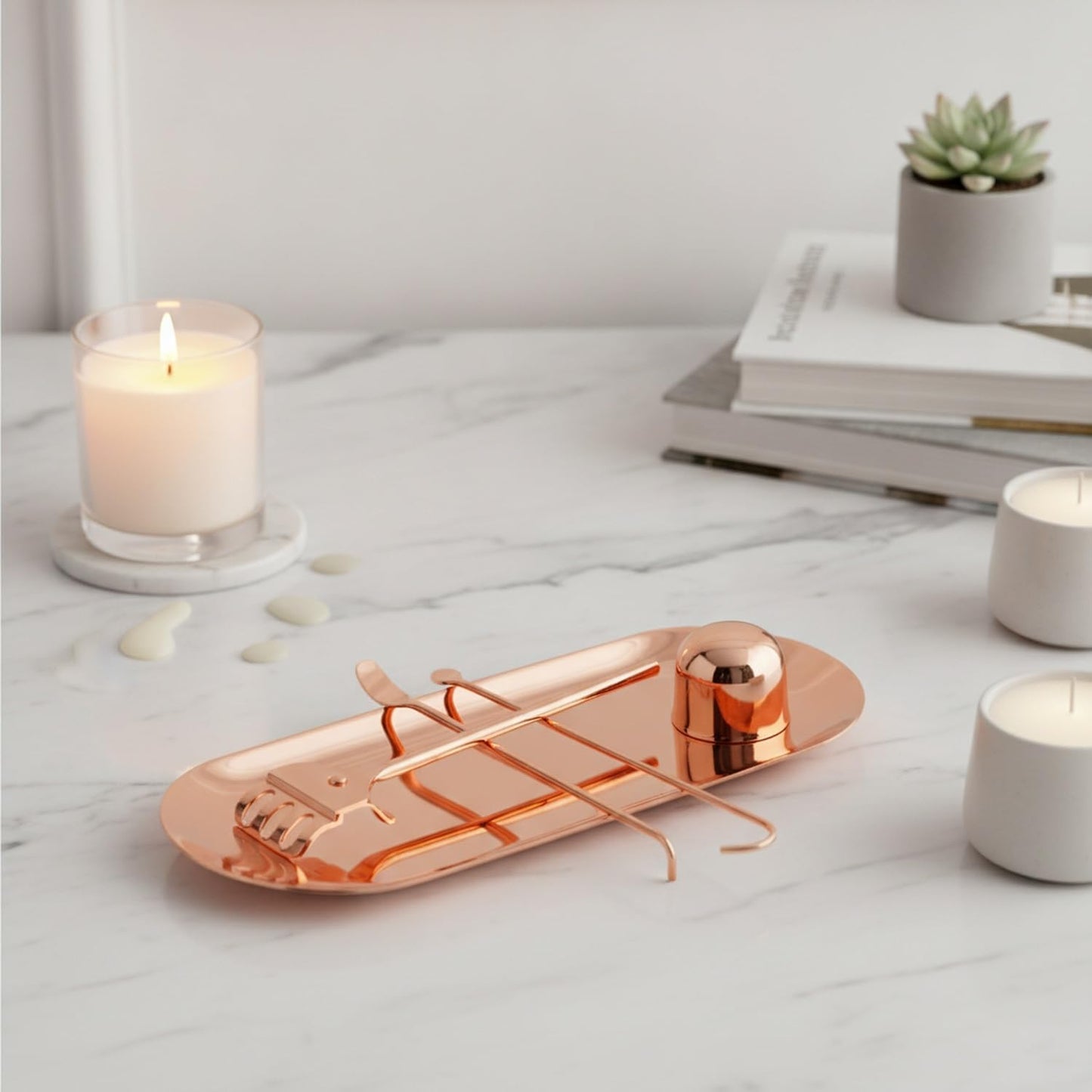 Candle Accessory Set with Tray, Stainless Steel Wick Trimmer Snuffer and Dipper for Home Candle Care