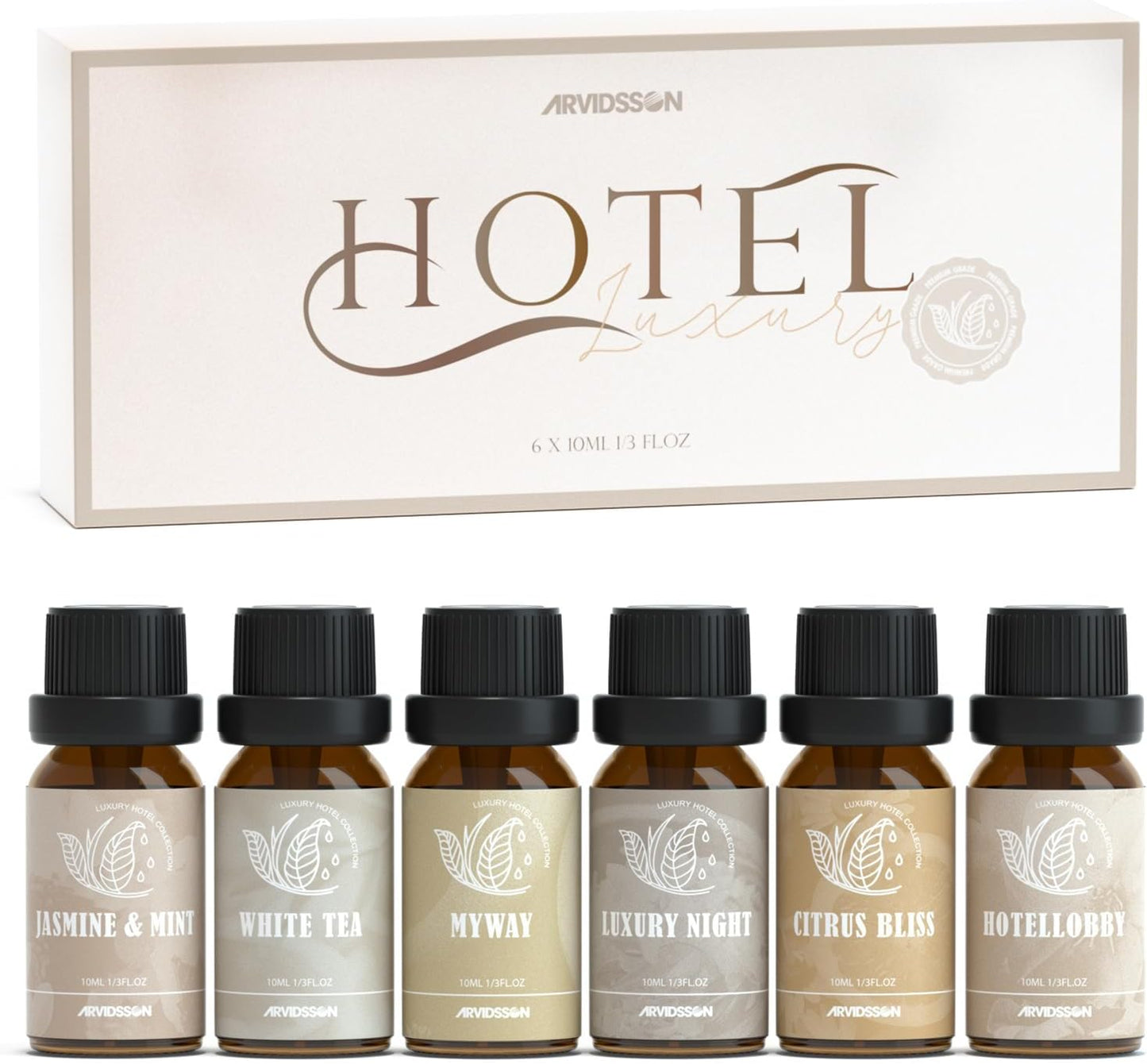 ARVIDSSON Hotel Diffuser Oils Gift Set - Hotel Essential Oils for Diffusers and Crafting - Inspired by the 5 Star Hotels Scent, Premium Fragrance Oil Blend Set, 6 x 10 mL, 0.34 fl oz