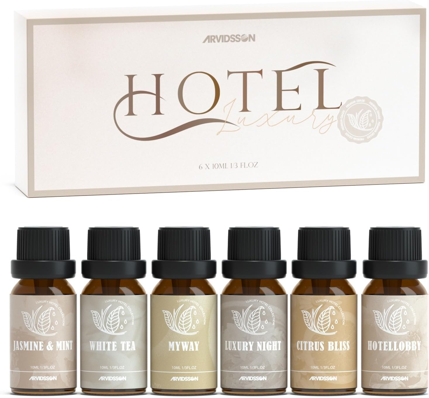 ARVIDSSON Hotel Diffuser Oils Gift Set - Hotel Essential Oils for Diffusers and Crafting - Inspired by the 5 Star Hotels Scent, Premium Fragrance Oil Blend Set, 6 x 10 mL, 0.34 fl oz