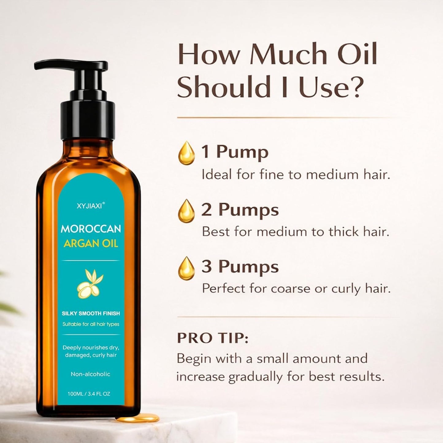 Moroccan Argan Oil – Nourishing & Smoothing Hair Oil for Long, Dry, Frizzy,Curly& Damaged Hair – Moroccan Hair Oil Treatment for Frizz Control & Heat Protection -3.4 oz