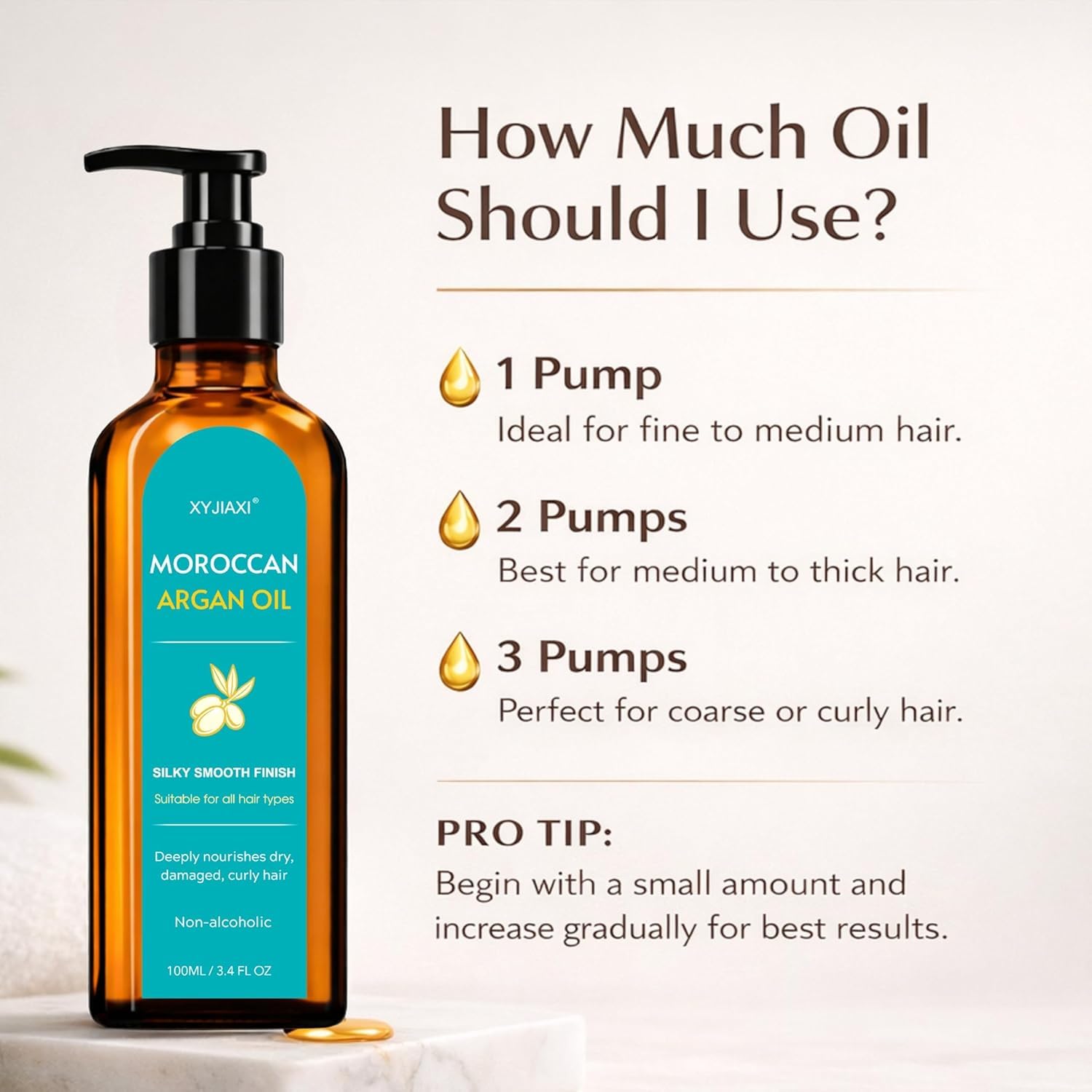 Moroccan Argan Oil – Nourishing & Smoothing Hair Oil for Long, Dry, Frizzy,Curly& Damaged Hair – Moroccan Hair Oil Treatment for Frizz Control & Heat Protection -3.4 oz