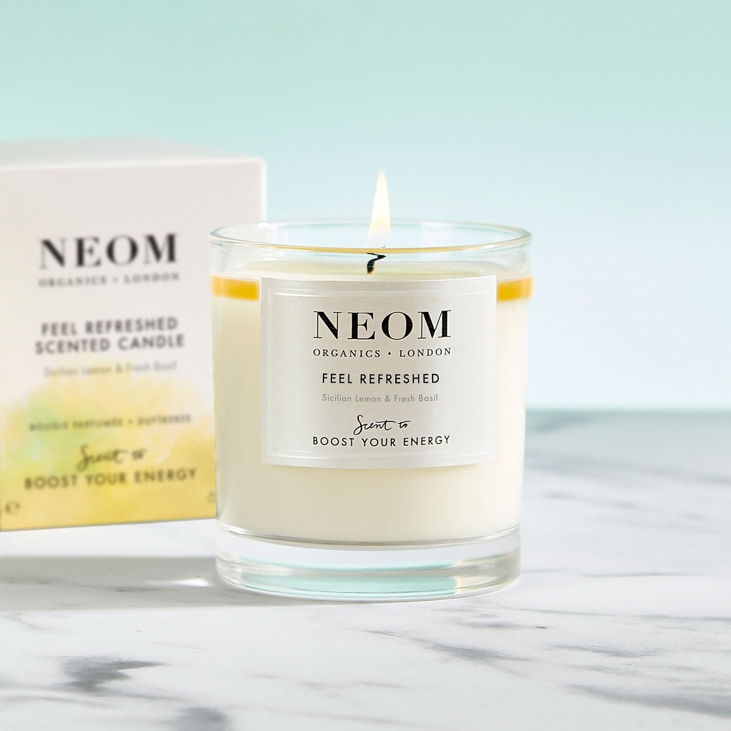 NEOM- Feel Refreshed Scented Candle, 1 Wick | Lemon & Basil | Essential Oil Aromatherapy Candle | Scent to Boost Your Energy