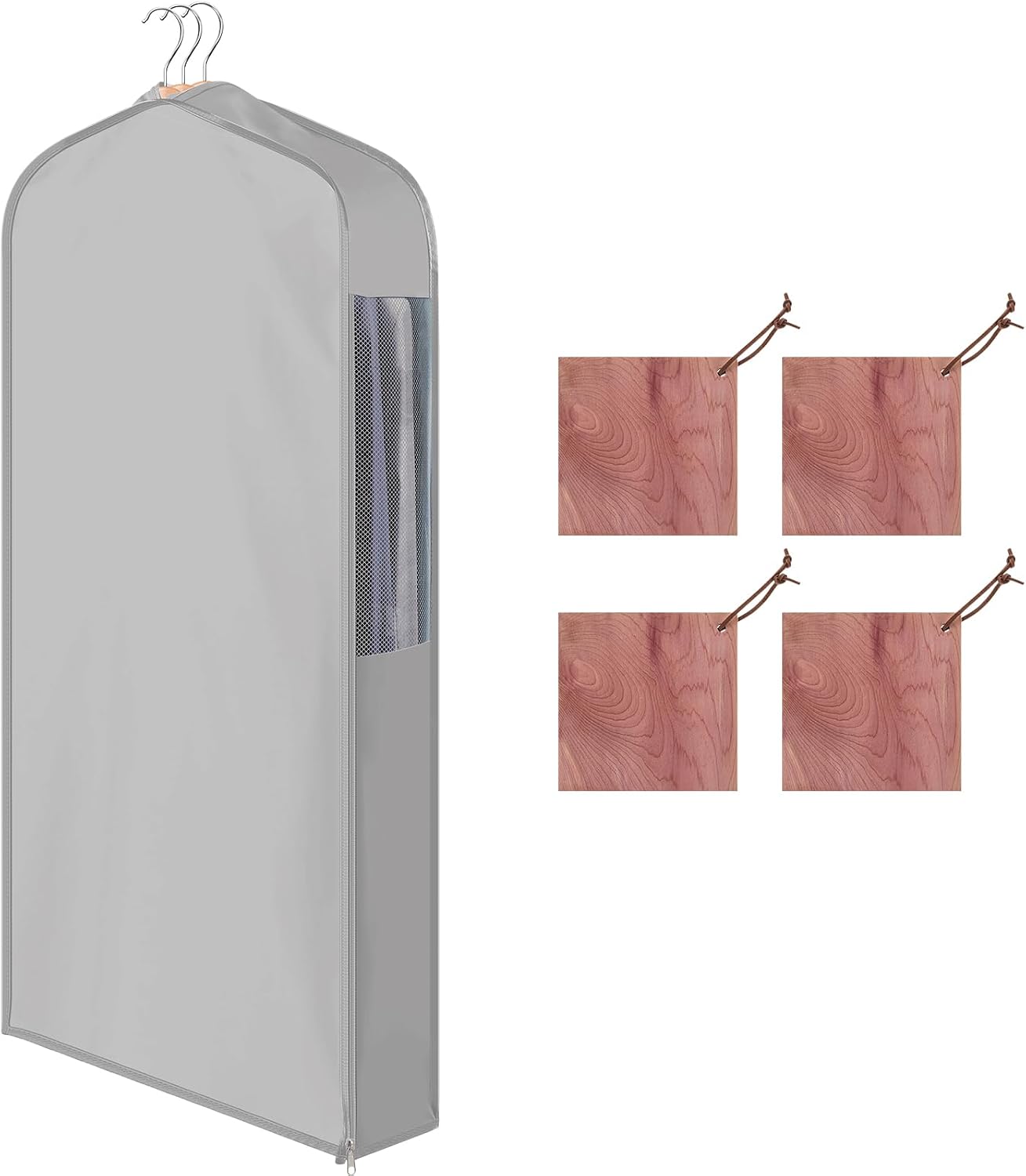 Briwooody 1 Sets 40 x 24 x 6'' Cotton Garment Bags with 4 Cedar Blocks, Moth Protection Bags Breathable for Hanging Clothes Fur Coats, Gowns, Dress, Closet Storage, Clothing Protector (Grey)