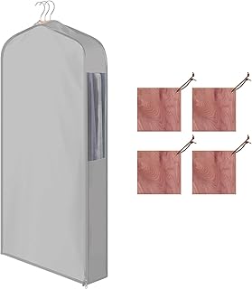 Briwooody 1 Sets 40 x 24 x 6'' Cotton Garment Bags with 4 Cedar Blocks, Moth Protection Bags Breathable for Hanging Clothes Fur Coats, Gowns, Dress, Closet Storage, Clothing Protector (Grey)