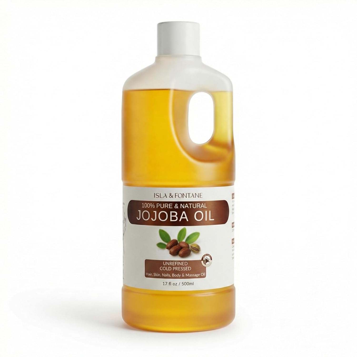 100% Pure & Natural Jojoba Oil 500ml/17.8 fl oz - Cold Pressed, Unrefined, Hexane Free Carrier Oil for Hair, Face, Body & Nails - Vegan, Non-GMO Moisturizer & Massage Oil