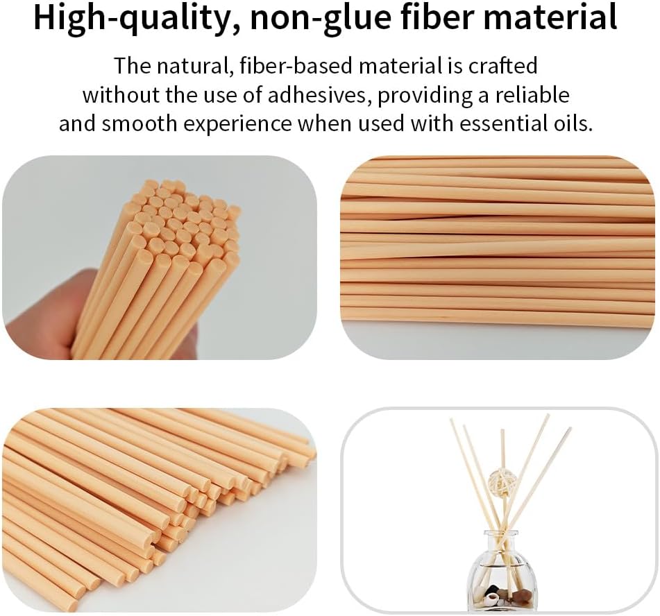 50PCS Natural Fiber Reed Diffuser Sticks 12 Inch Long 4mm Diameter Strong Absorption Refill Replacement Reeds for Diffuser Stick Essential Oil Scented Aroma Fragrance Rod for Home Office Spa