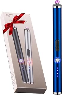 Candle Lighter Rechargeable Dual Arc Plasma Lighter for Kitchen, Windproof Long Lighter with LED Power Display, USB Lighters for Candle, BBQs, Fireworks, Camping (Blue)