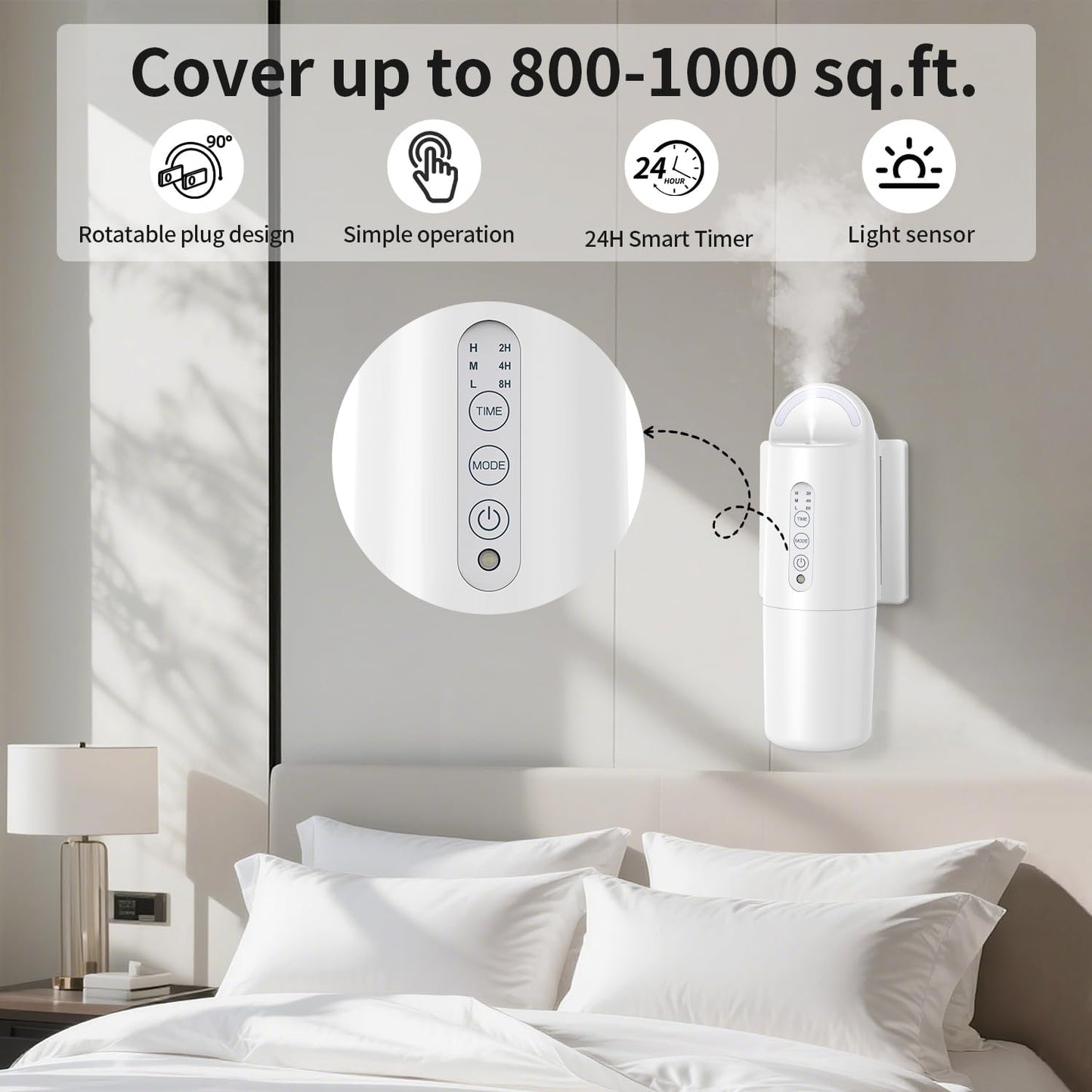Plug in Waterless Essential Oil Diffuser, Elegant Waterless Scent Diffuser Starter Kit with 24H Smart Timer & Light Sensor, 1000 Sq. Ft., Aromatherapy Diffusers for Home, Office, 100ML