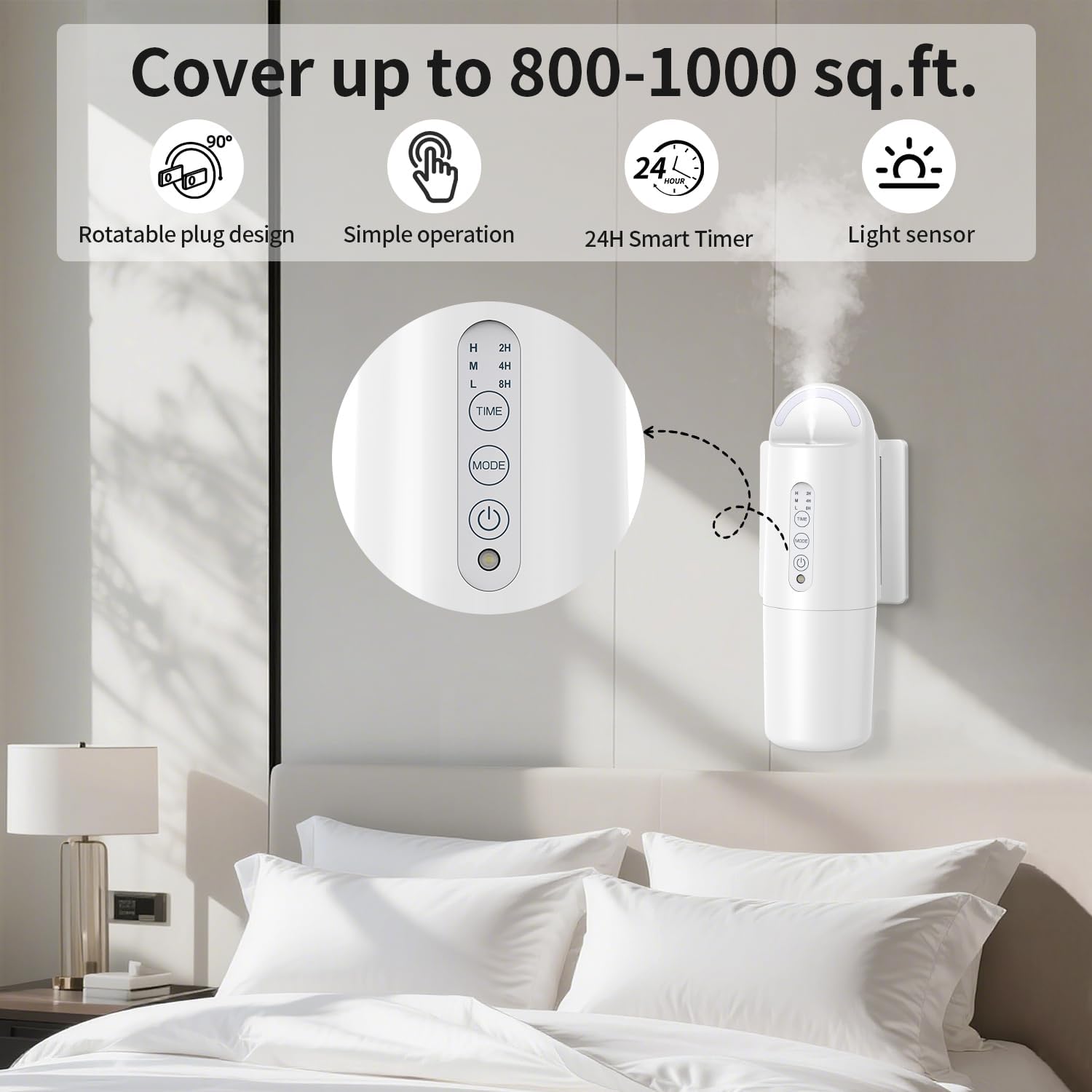 Plug in Waterless Essential Oil Diffuser, Elegant Waterless Scent Diffuser Starter Kit with 24H Smart Timer & Light Sensor, 1000 Sq. Ft., Aromatherapy Diffusers for Home, Office, 100ML