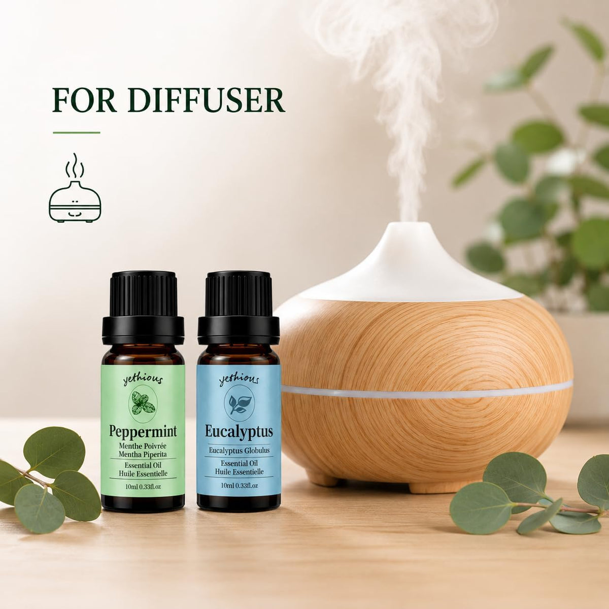 yethious Peppermint Eucalyptus Essential Oil 10ML Natural Peppermint Essential Oil Gift Set for Aromatherapy & Diffuser