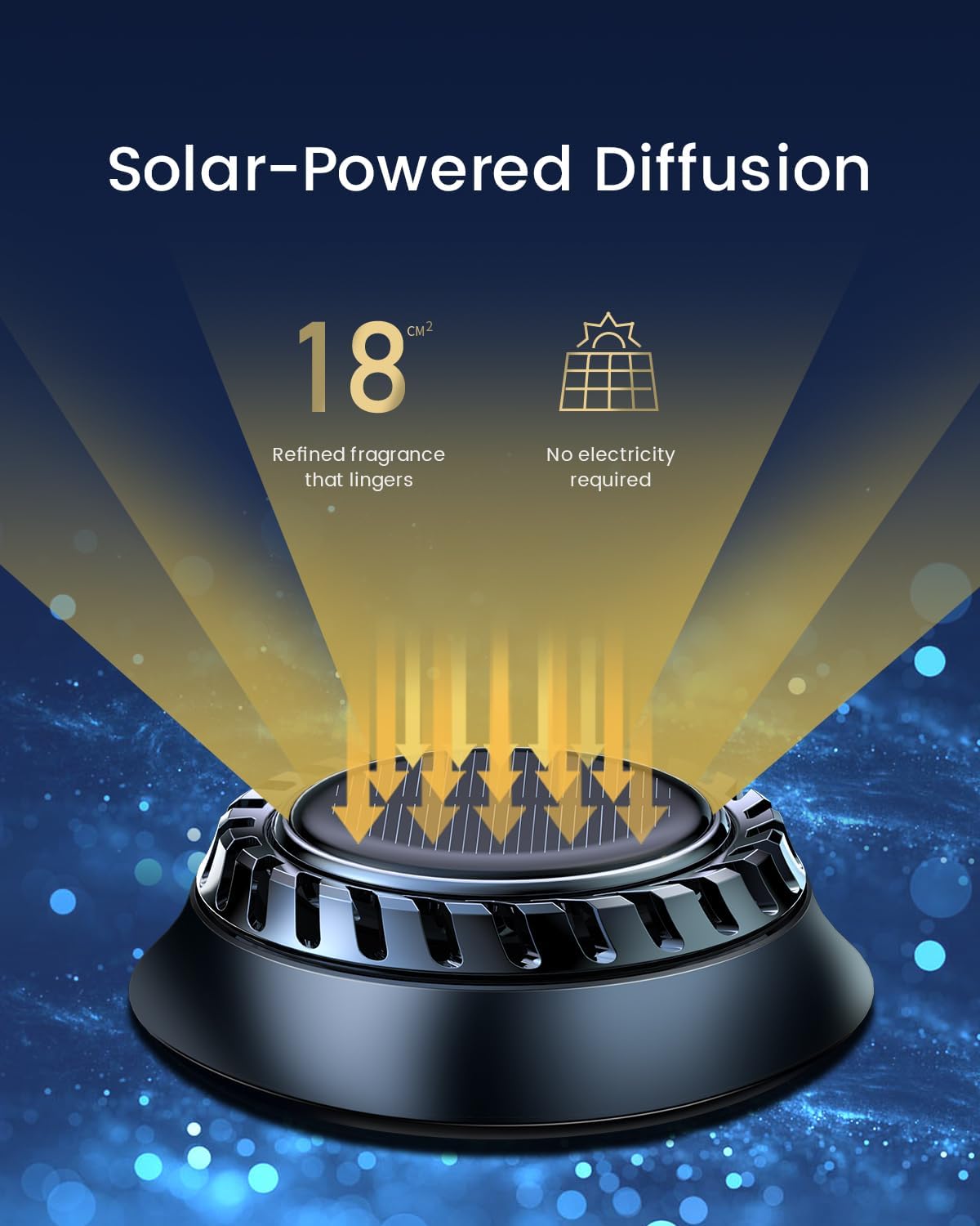CAFELE Solar-Powered Car Aromatherapy Diffuser, DIY Essential Oil Car Freshener, Rotating Auto Air Freshener No Oil Included, Universal Car Dashboard Decoration & Odor Eliminator
