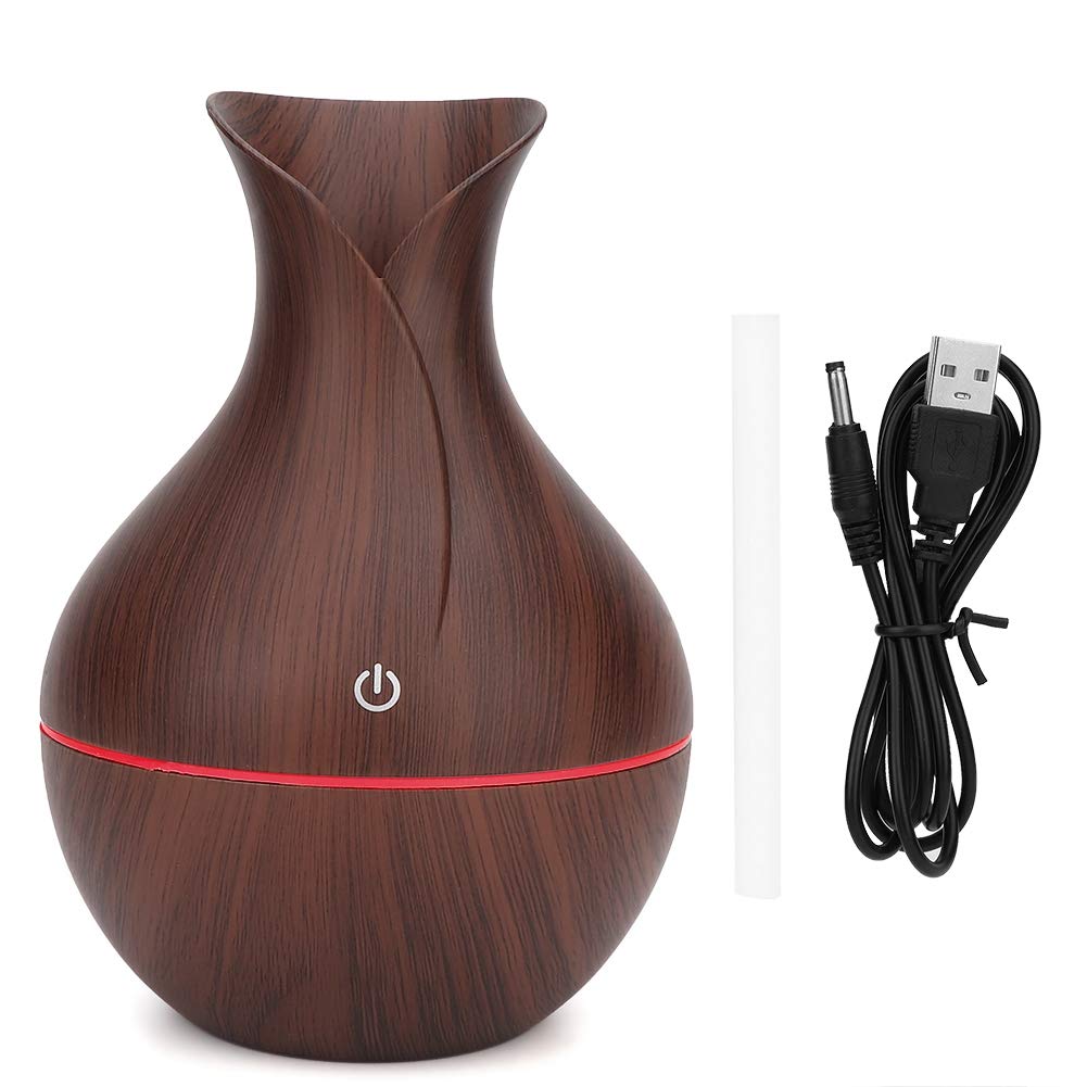 Essential Oil Diffuser, 130ml USB LED Ultrasonic Diffuser Essential Oil Diffuser Humidifier with 7 colors Portable Cool Mist Humidifier for Home Office.(Dark Wooden Grain)