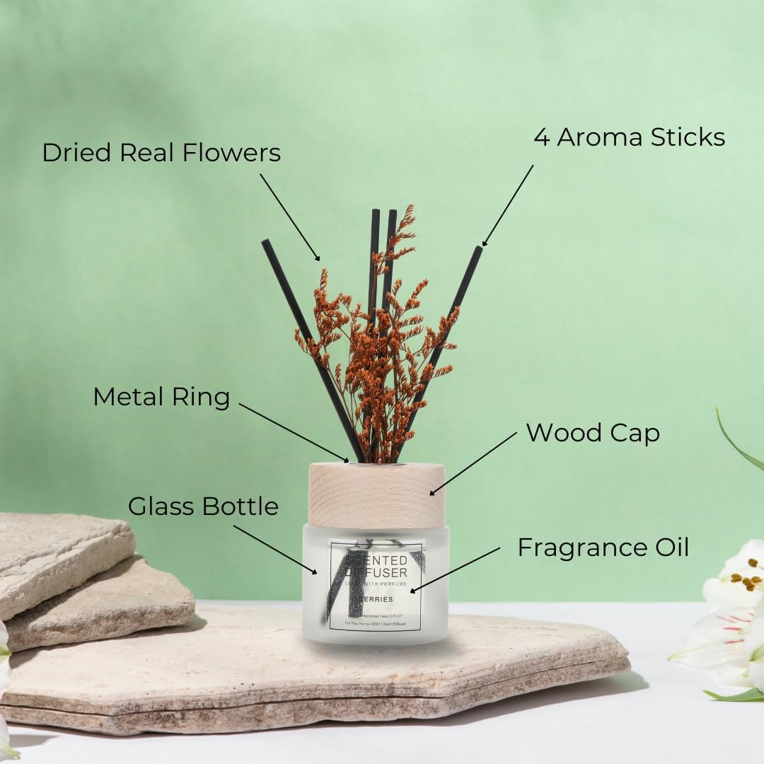 SINT Scented Reed Diffuser Set 120 ml with Reed Sticks, Home Fragrance Diffuser for Bathroom Bedroom Living Room Office, Long Lasting Aroma Oil Decor Gift for Housewarming and Relaxation, Berries