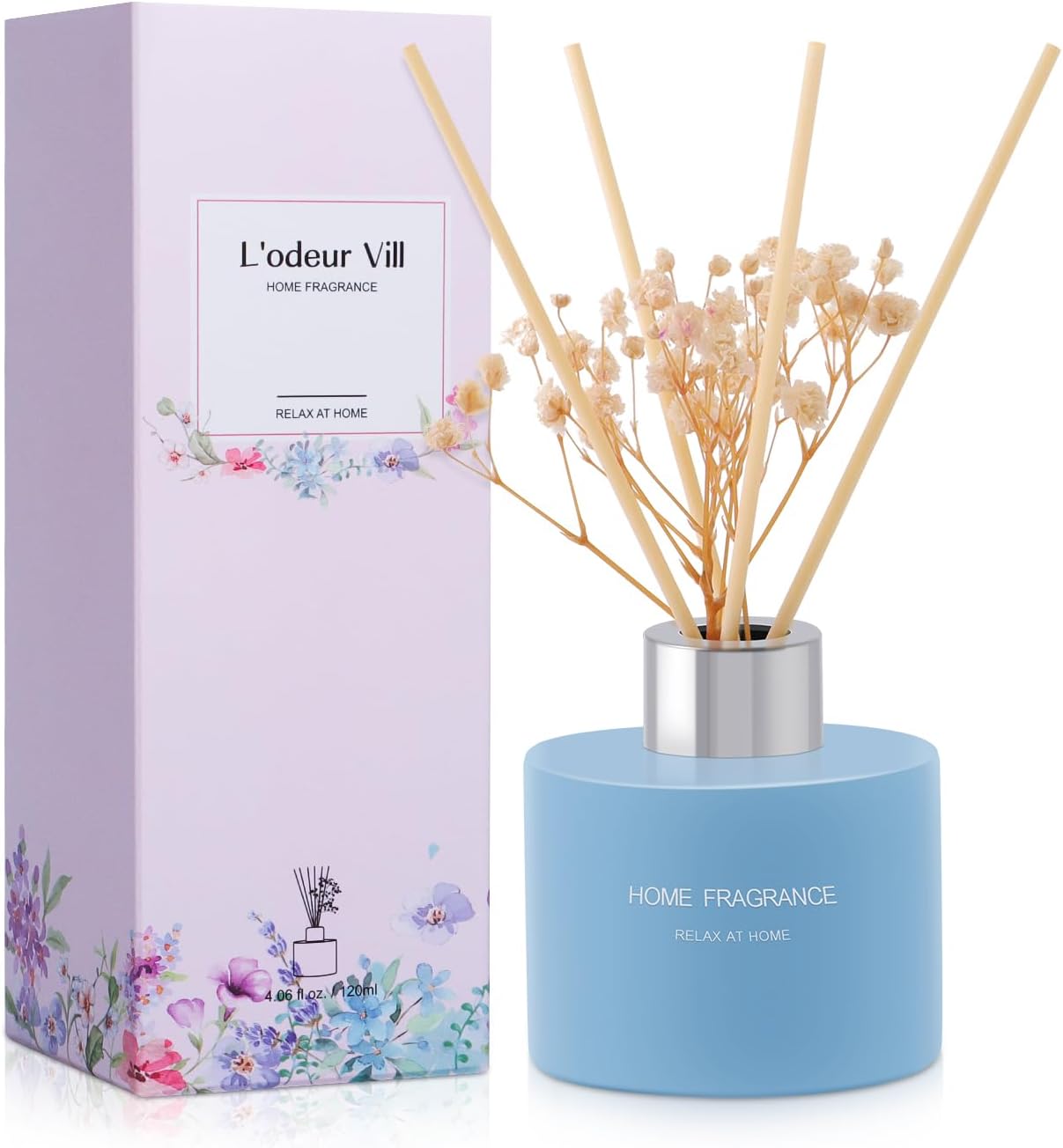 Reed Diffuser, 4.06 oz(120ml) Lavender & Geranium Scented Diffuser with 4 Sticks, Diffusers Home Fragrance Essential Oil Reed Diffuser Set for Home Large Rooms Bathroom Shelf Decor