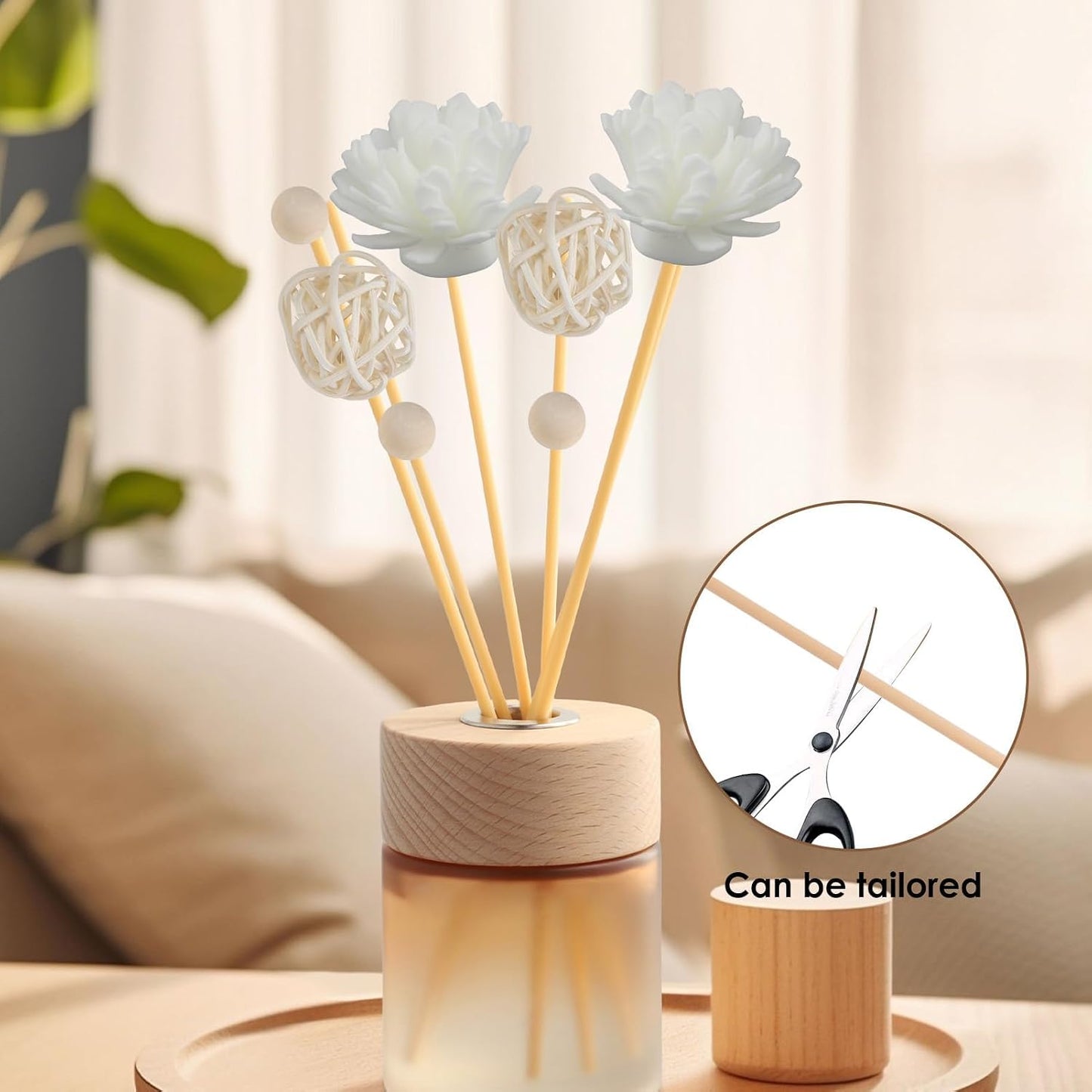 20 Pcs Reed Diffuser Sticks Flowers, Natural Diffuser Reeds Sticks with Decorative Flowers, Replacement Rattan Reed Fragrance Set for Office and Living Room Bedroom Decor