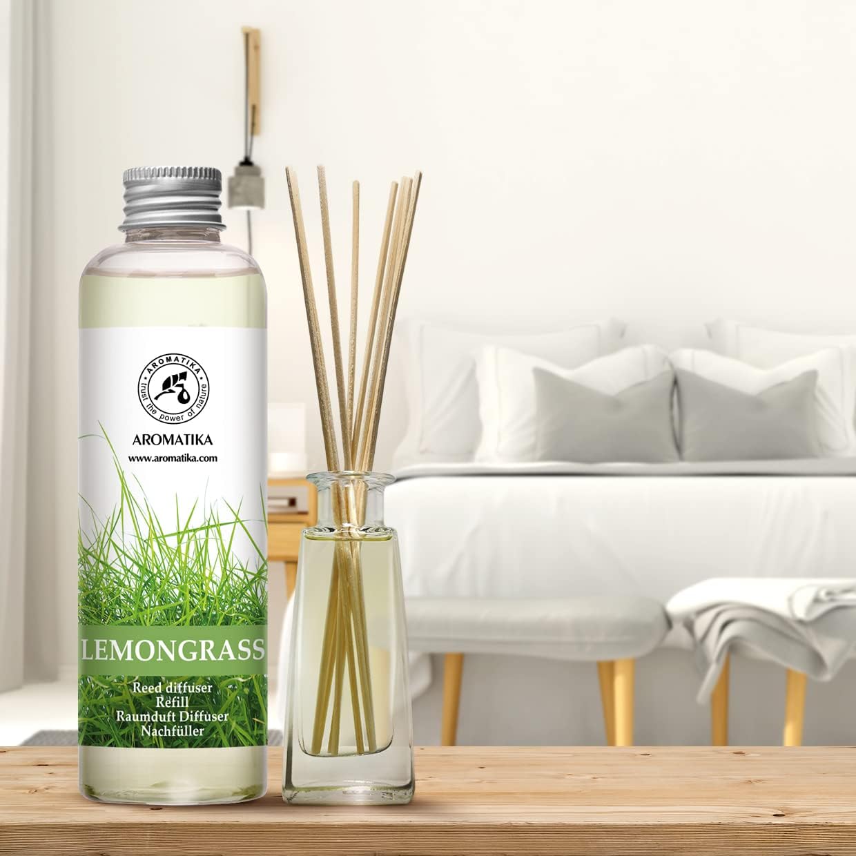 Lemongrass Reed Diffuser Refill, Natural Essential Lemongrass Oil 6.8 Fl Oz - Fresh & Long Lasting Fragrance - Best Reed Diffuser Oil Refill for Aromatherapy - Home - Office - Restaurant