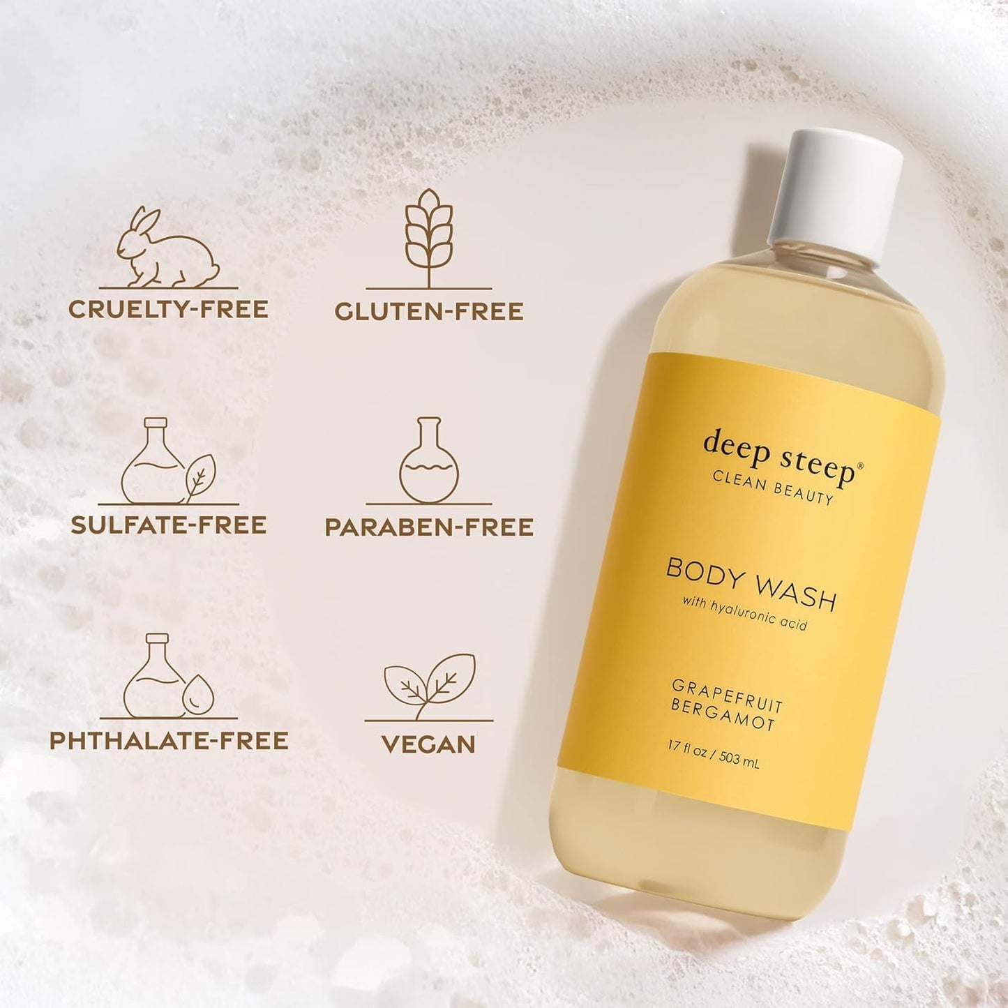 Deep Steep Lavender Chamomile Body Wash, Hydrating Shower Gel with Hyaluronic Acid & Shea Butter for Sensitive Skin, Bodywash for Women & Men, 17 Fl Oz, 1-Pack