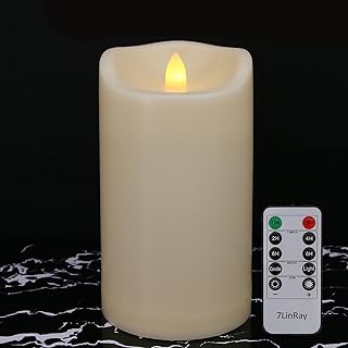 8" x 4" Outdoor Waterproof Flameless Candles with Remote and Timers, Large Pillar Battery Operated Flickering LED Candles for Lanterns, 1000 Hours, Ivory Plastic, Single