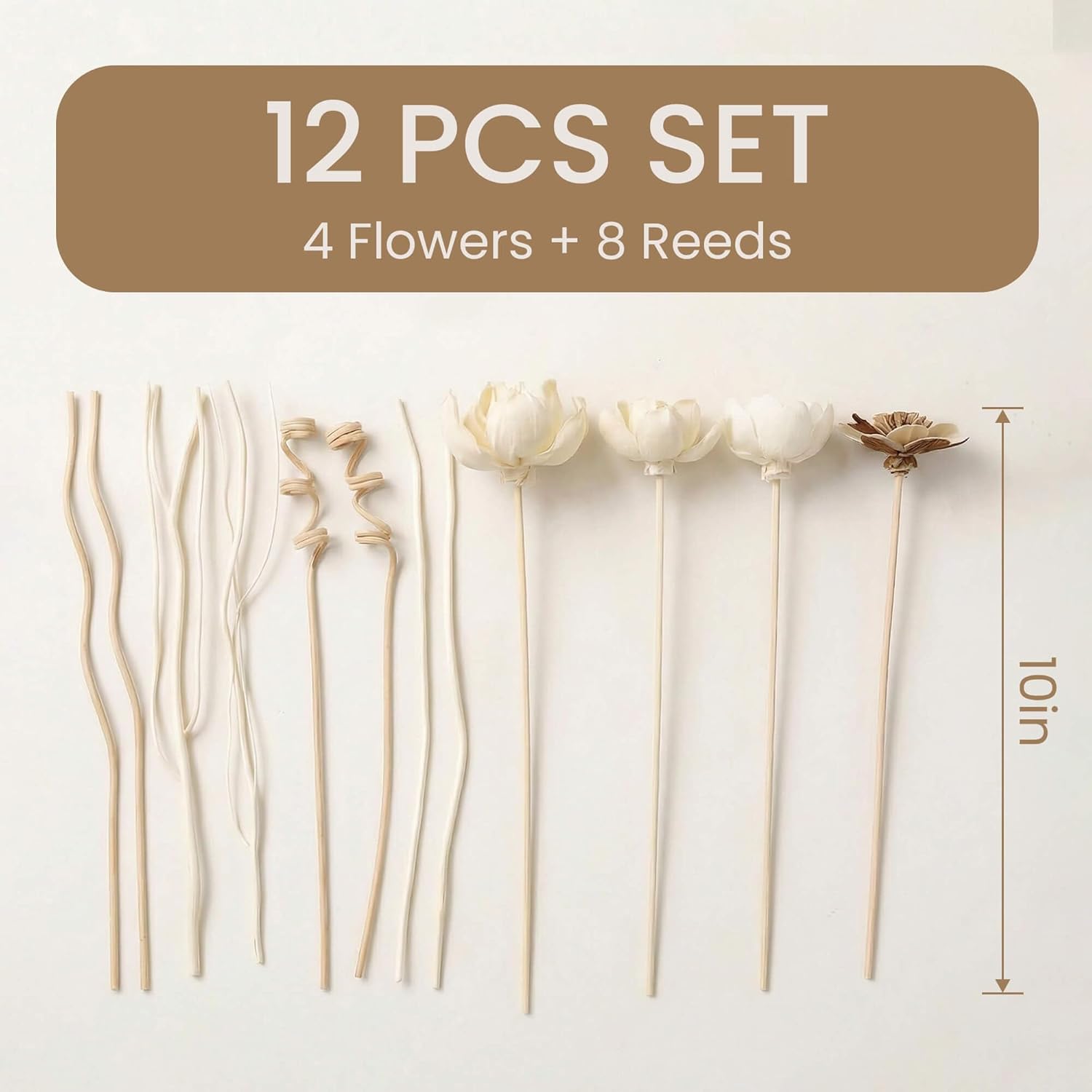 Reed Diffuser Sticks Set of 12, Natural Paper Material, Flower Diffusers for Home Bathroom and Bedroom Decor