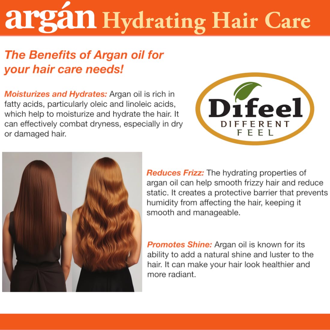 Difeel Argan Hydrating Premium Hair Oil 8 oz. - Hair Oil for Dry Hair and Natural Hair Oil Treatment