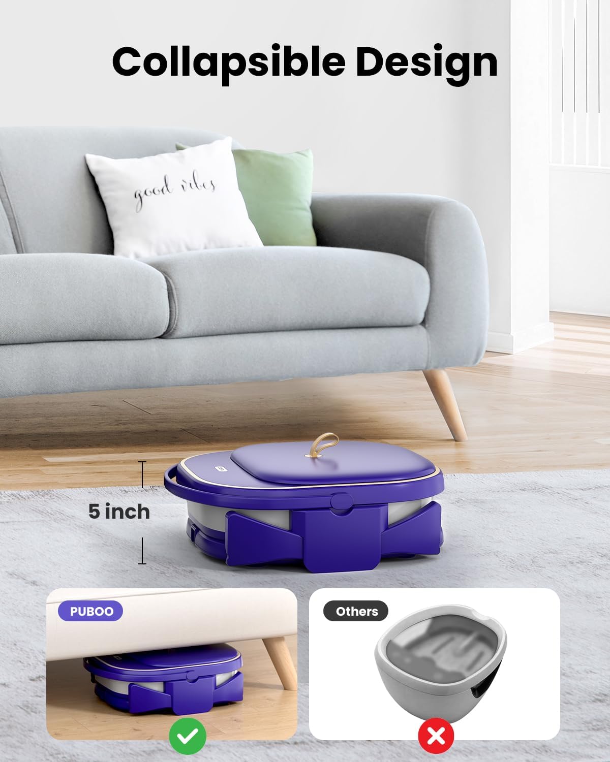 Puboo Collapsible Foot Spa Bath Massager with Heat, 95-115°F Precise Temp Control, Motorized Massage Rollers, Heated Foot Bath Soak Tub, Fits up to US Men’s Size 11 / Women’s Size 12.5