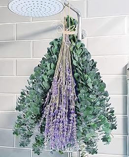 115 Pcs Eucalyptus Stems & Lavenders Flowers Bundles for Shower, 17'' Upgrade Hanging Shower Plant, Natural Real Eucalyptus Leaves Lavenders Stems with Chrysanthemums, Fragrant Bathroom Decor