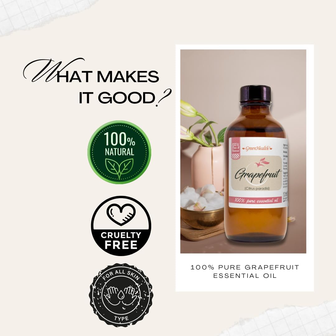 Grapefruit Essential Oil – 8 fl oz (237 ml) Aluminum Bottle w/Plug Cap – 100% Pure Essential Oil – GreenHealth