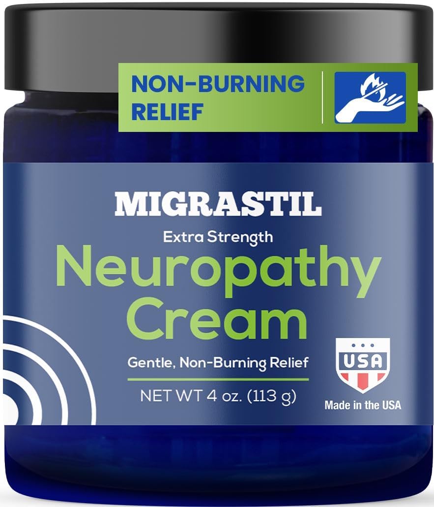 Migrastil Extra Strength Neuropathy Cream for Feet, Legs, and Hands - Cooling Comfort Formula. Made in The USA. Vegan and Cruelty-Free, Non-Greasy, Gentle, Non-Burning (4 oz.)
