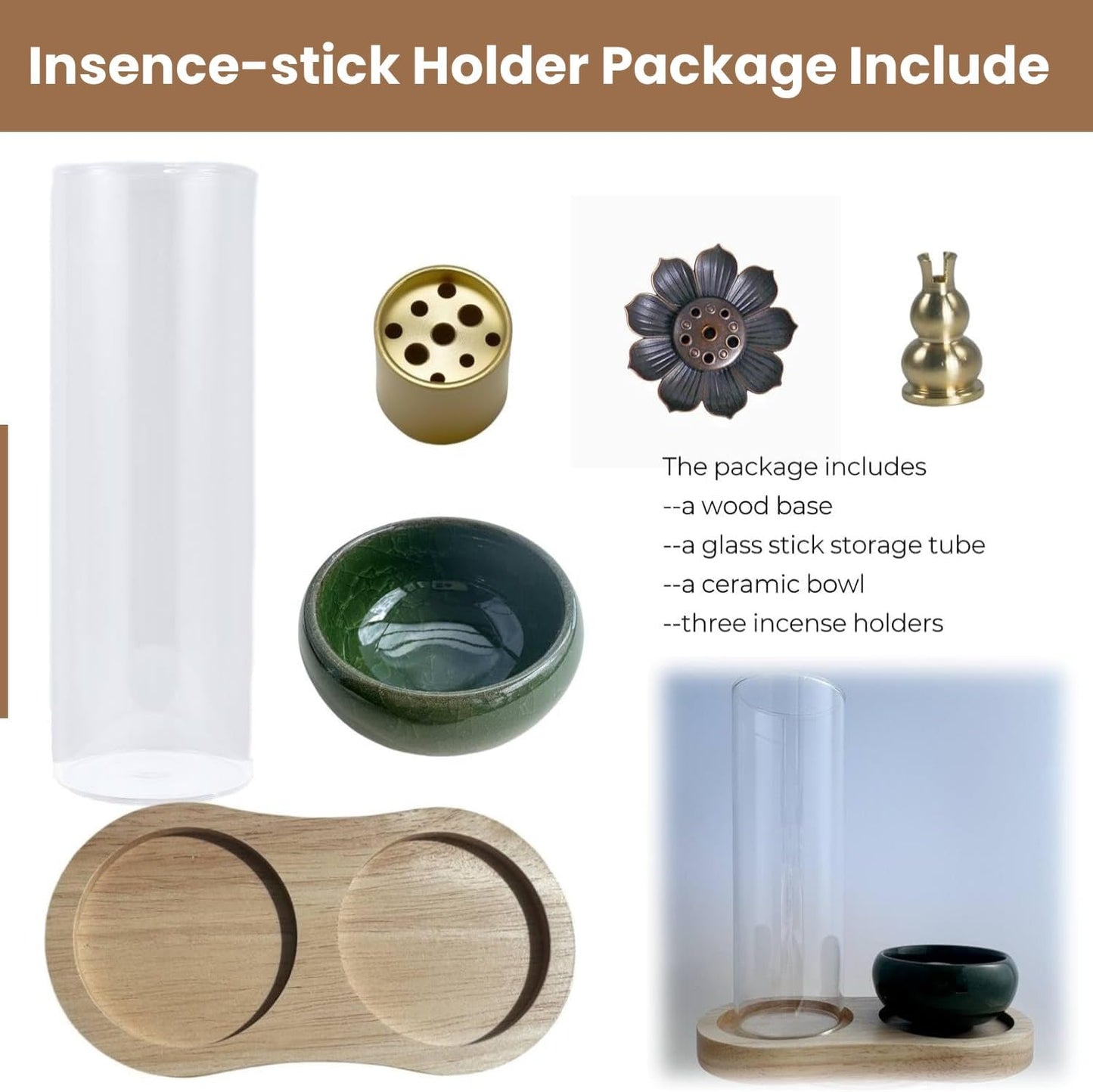 Incense Holder, 2-1Design, for Incense-Sticks,Cones,Ceramic Burner Bowl,for Zen Meditation,Yoga Desktop Decor,with Lotus Stand,Office,Home,Feng Shui & Spiritual Gifts(Natural)