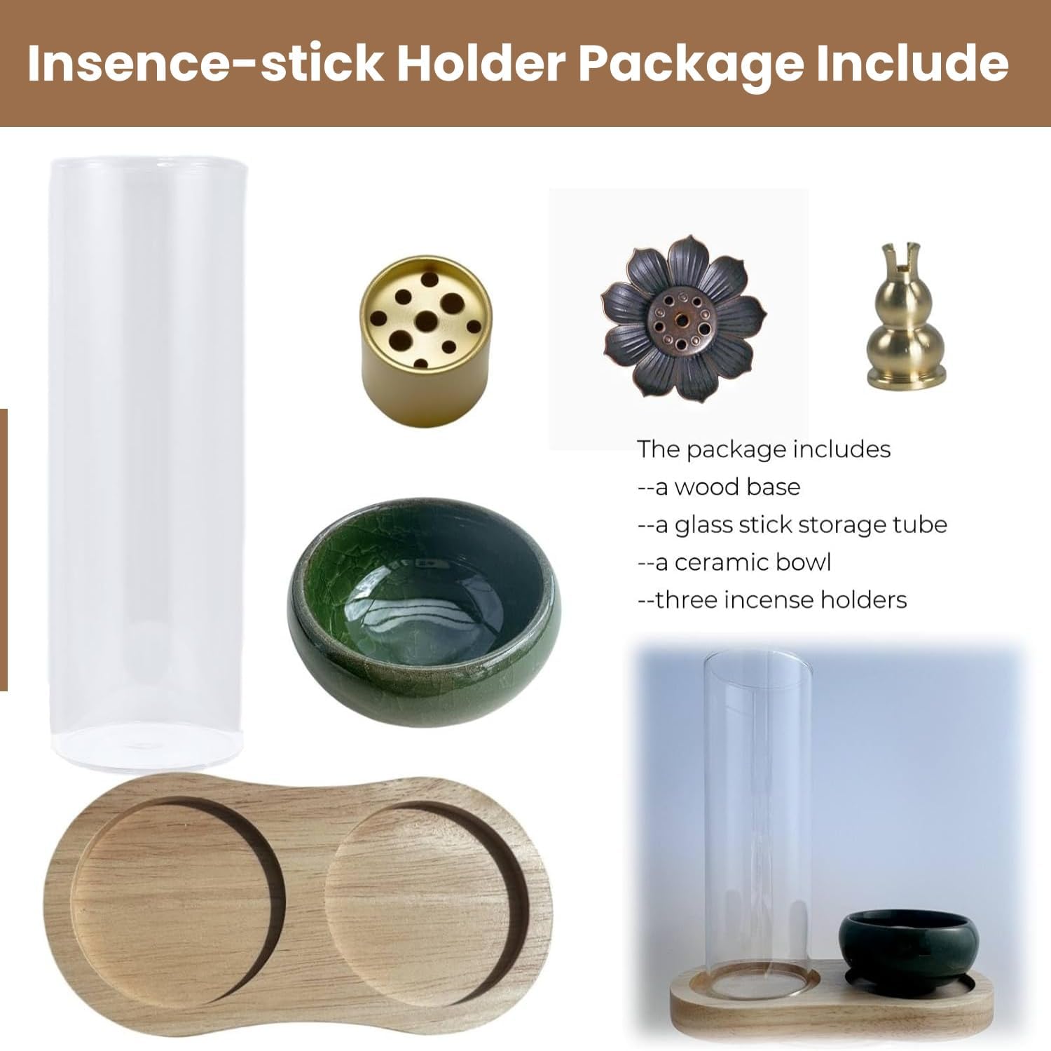 Incense Holder, 2-1Design, for Incense-Sticks,Cones,Ceramic Burner Bowl,for Zen Meditation,Yoga Desktop Decor,with Lotus Stand,Office,Home,Feng Shui & Spiritual Gifts(Natural)