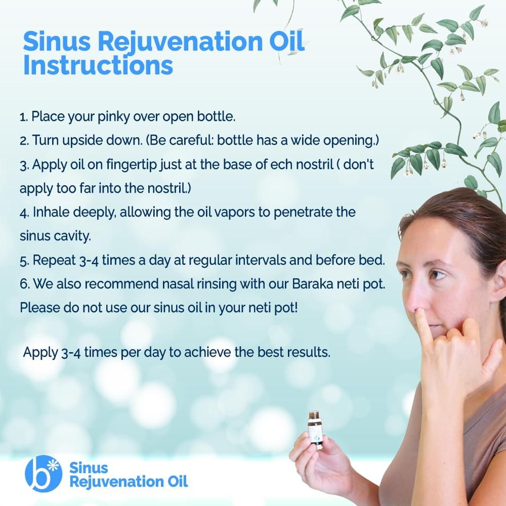 Baraka Sinus Rejuvenation Oil – Blend of 6 Organic Essential Oils for Clear Nasal Breathing, Eases Sinus Pressure, & Offers Relaxing Nasal Health Support | Ideal for Daily Use – 4ml (2-Pack)