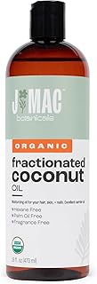 J MAC BOTANICALS, Organic Fractionated Coconut Oil (16 Oz.) Carrier oil for diluting essential oils, leave in conditioner for dry damaged hair, skin, massage