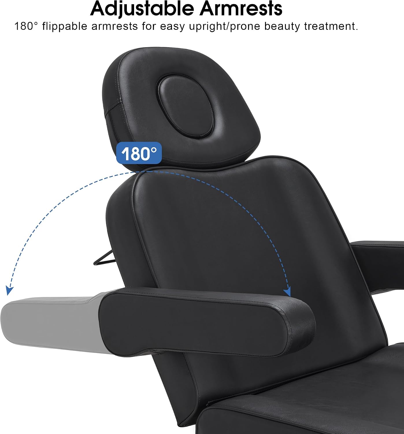 BarberPub Fully Electric Beauty Bed, 3-Motor Salon Spa Chair with Foot-Controlled Wheels, Adjustable Height, Backrest & Leg Rest – PVC Leather, Professional Facial & Treatment Table 2754 (Black)