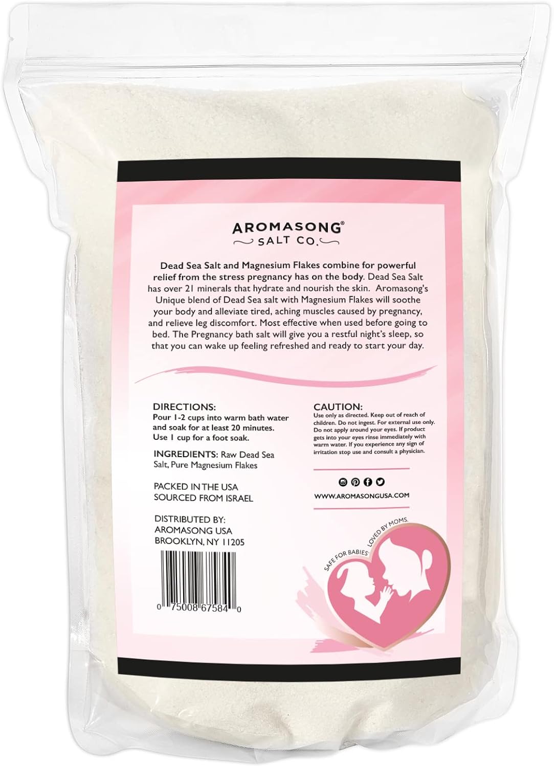 Aromasong Dead Sea Pregnancy Bath Soak 5 LB - Unscented Pure Magnesium Flakes & Minerals - Pregnancy & Postpartum Muscle Aches & Leg Discomfort - Better Absorbs Than Epsom Salt (Packaging May Vary)