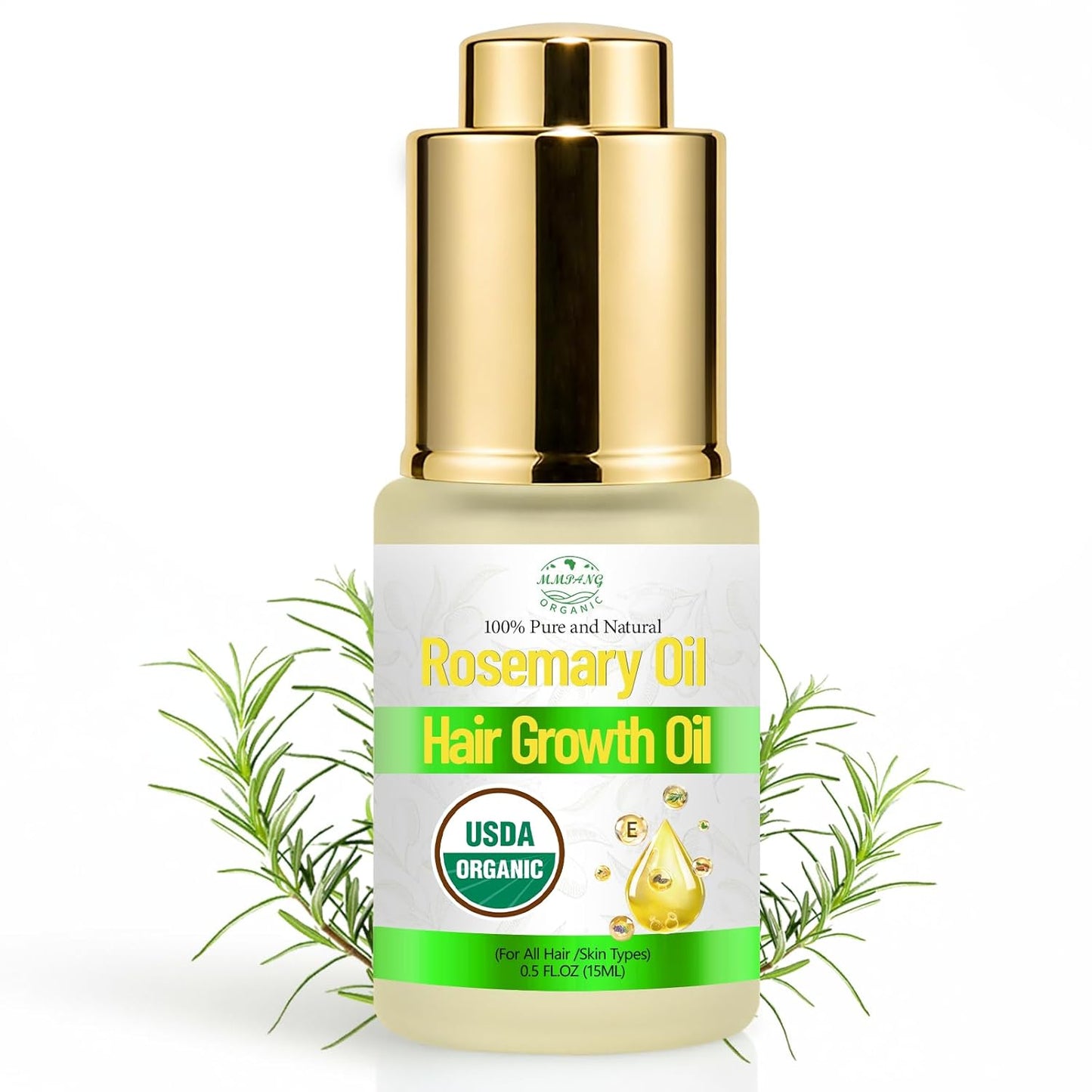 Rosemary Oil for Hair Growth with Castor, USDA Certified Organic Rose Mary Oils Cold Pressed Blend Oil for Thicker Eyebrow, Repair Damaged Hair-0.5 FL OZ