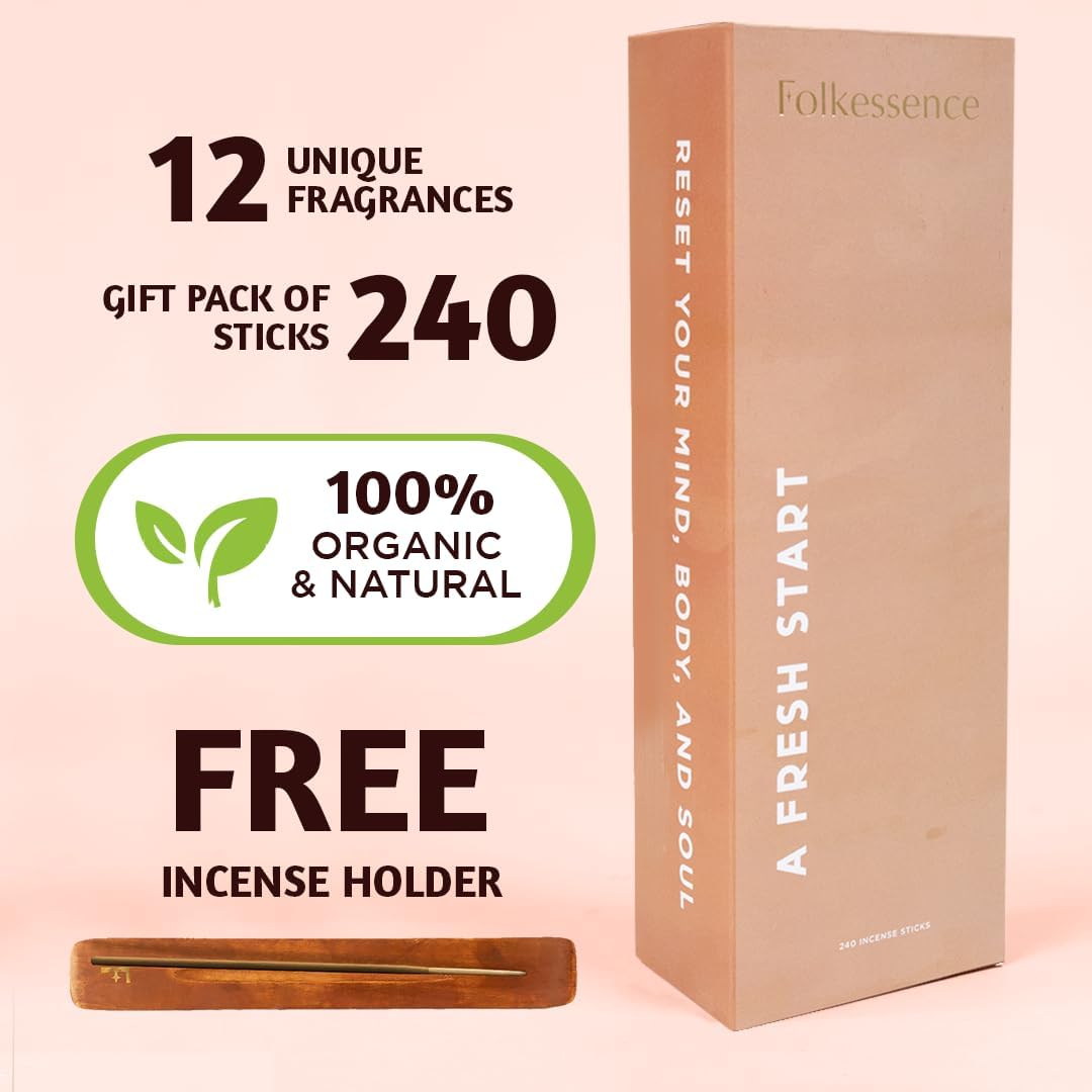 Folkulture Incense Sticks (240Sticks) | Pack of 12 Premium Incense for Graduation Gifts Yoga Meditation, Aromatherapy | Organic, Non Toxic, 45 Mins, Long Burning Palo Santo, Sandalwood, Insence-Sticks