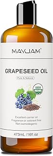 MAYJAM Organic Grapeseed Oil for Skin & Hair 16 oz, USDA Certified 100% Pure & Natural Grape Seed Oils, Cold Pressed Body Massage Carrier Oil for Skin Face Essential Oils Mixing, Hexane Free