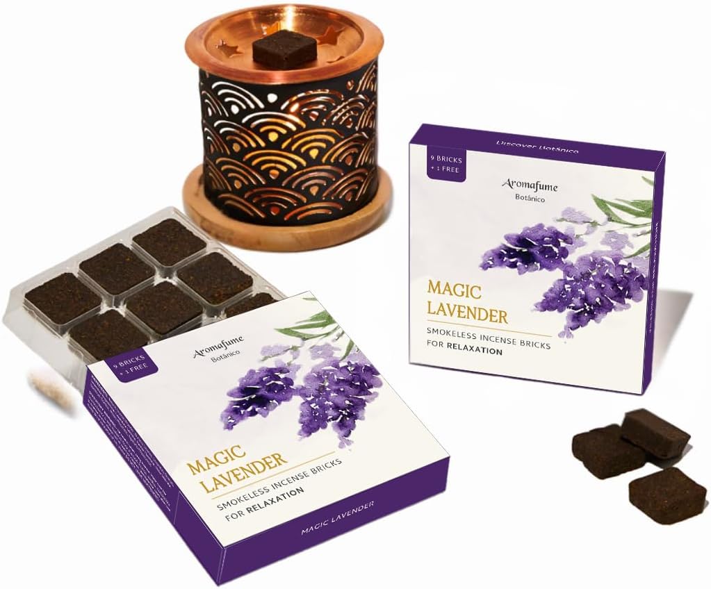Magic Lavender Incense Bricks (2 x 9 Bricks) & Rainbow Exotic Burner by Aromafume | Made with Pure Lavender | Ideal for Meditation, Relaxation, or Yoga | Natural, Low Smoke, Non-Toxic Incense Bricks