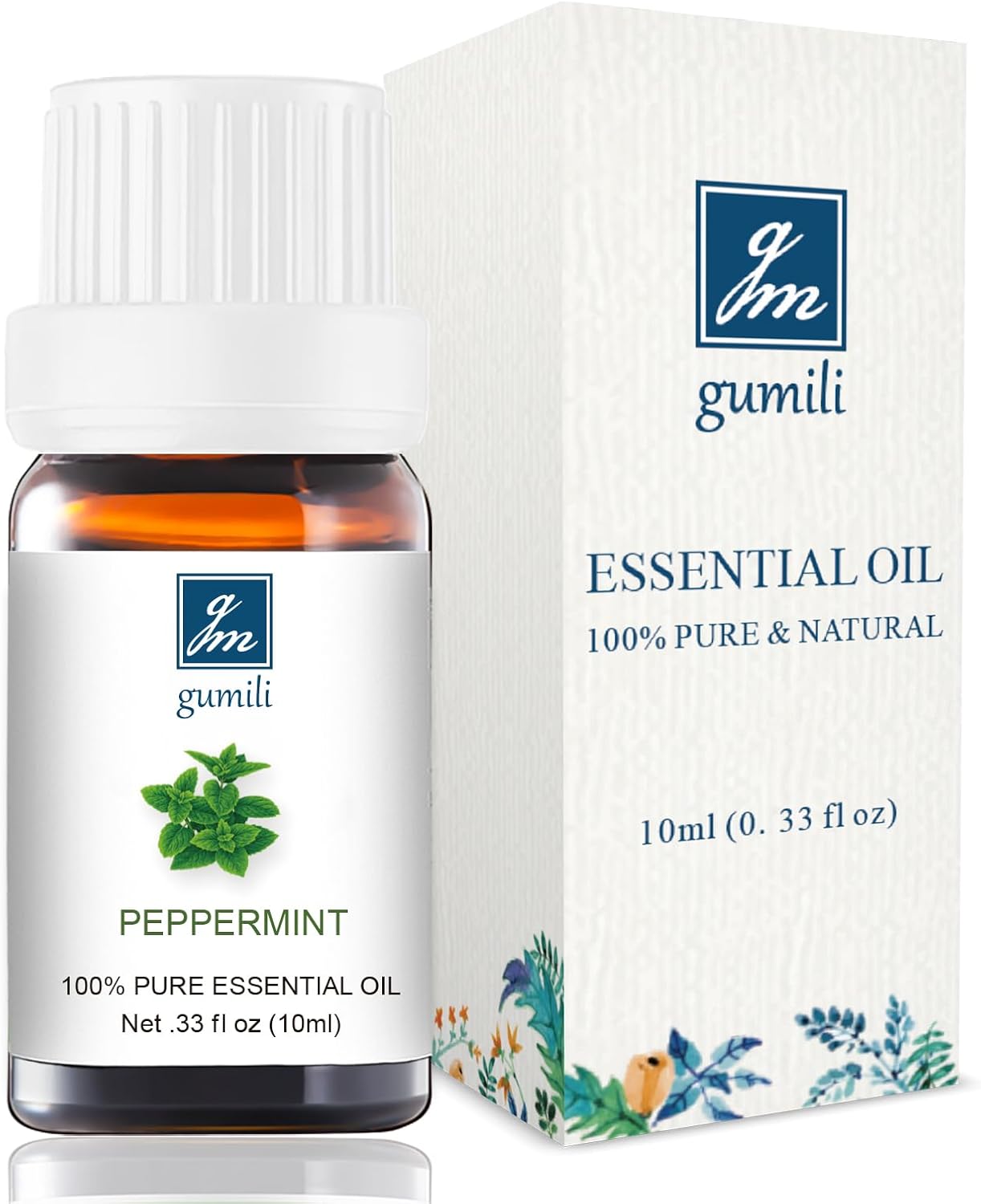 GM Gumili Peppermint Essential Oil - 100% Pure Natural Oil for Aromatherapy Diffuser, Room Spray, Skin Care, Hair Growth & Cooling Relief - 10mL Glass Bottle