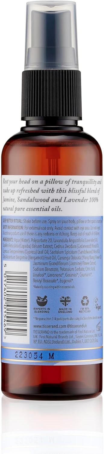 Tisserand Aromatherapy | Sleep Pillow Mist for Body & Room Contains a Soothing Blend of Pure Essential Oils Including, Jasmine, Sandalwood & Lavender | 100% Pure Essential Oil Blend | 3.38 fl. oz.