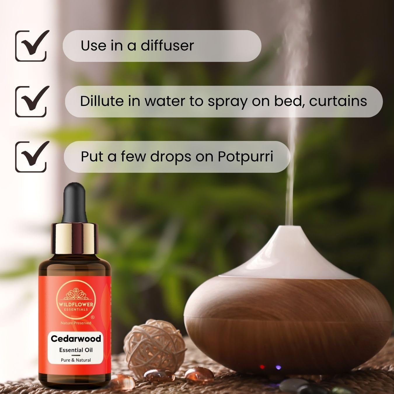 Cedarwood Essential Oil (Cedrus deodara) 100% Natural Steam Distilled Oil For Face, Skin, Hair, Body | with Glass Dropper 1.01 Fl Oz (30ml)