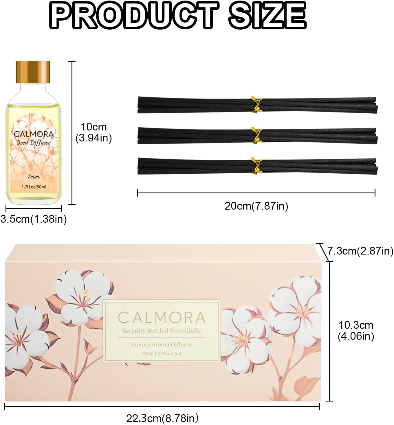 CALMORA Reed Diffuser Set of 3, 50ml Citrus/Linen/Vanilla Scented Oil Diffuser with 15 Sticks | Home Fragrance for Bedroom, Bathroom, Office & Living Room for Women Men